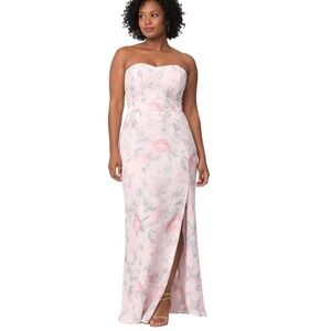 SPEECHLESS Size Medium Pink Organza Floral Chiffon Strapless Column Gown Dress